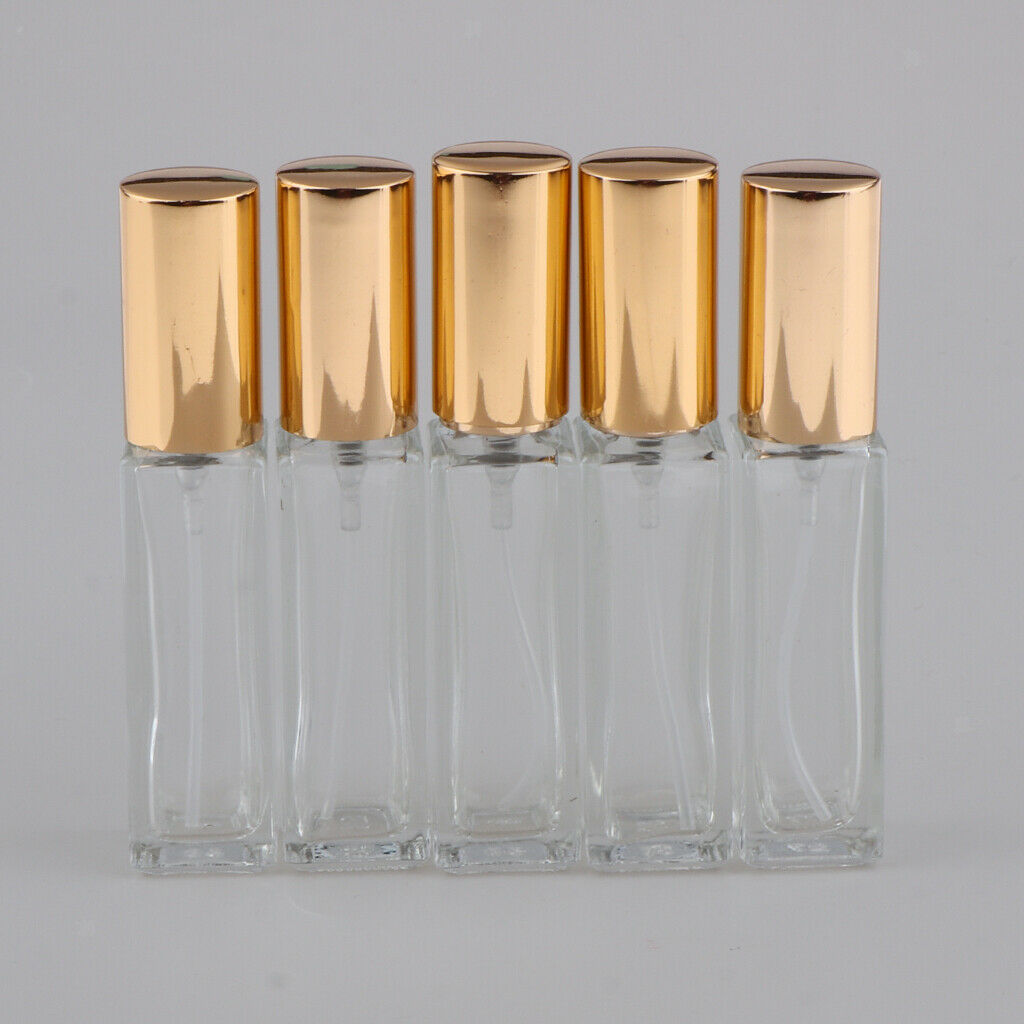 5x Empty Refillable Perfume Bottle Pump Spray Bottle 10ml Glass Shiny Golden