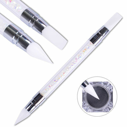 Double Way Silicone Head Rhinestone Nail Art Brush Pen Carving Dotting Tool