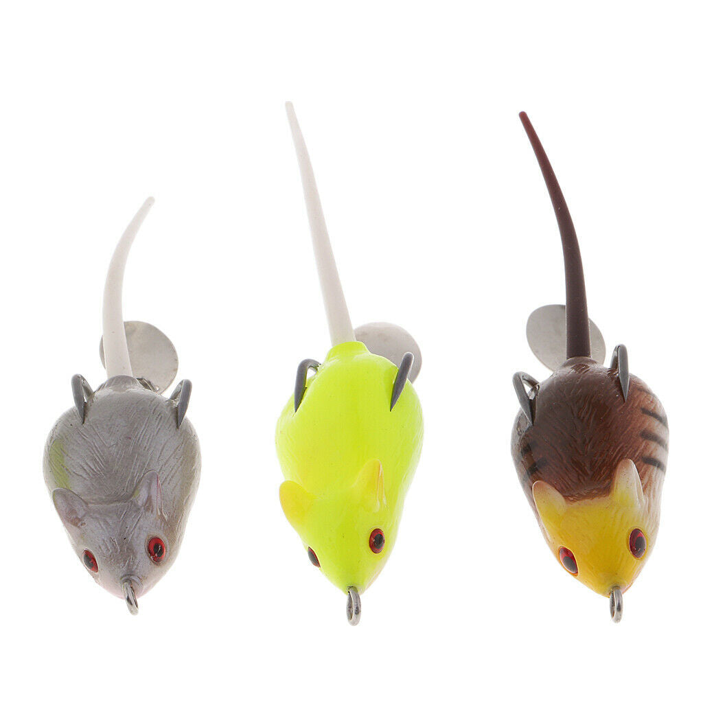 3pcs Simulation Mice Baits Topwater Hollow Body Rat Mouse Lures Spinnerbaits