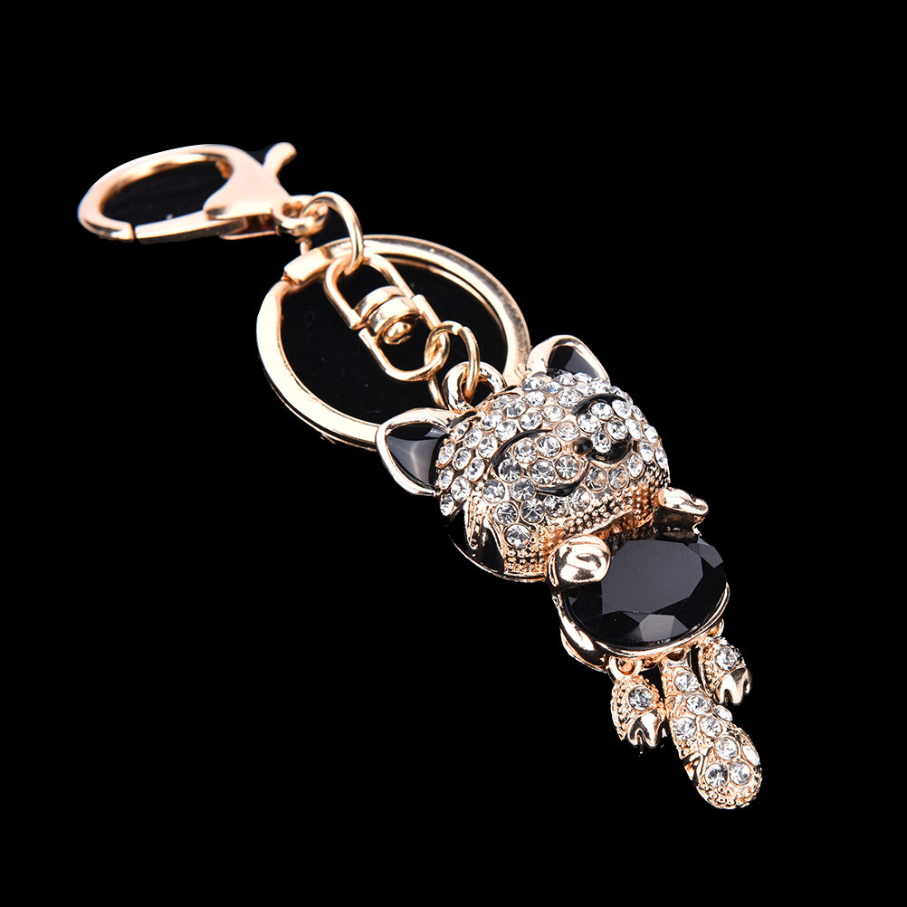 Cute Smile Cat Crystal Rhinestone Keyrings Holder Purse Bag Gift Keychain.l8