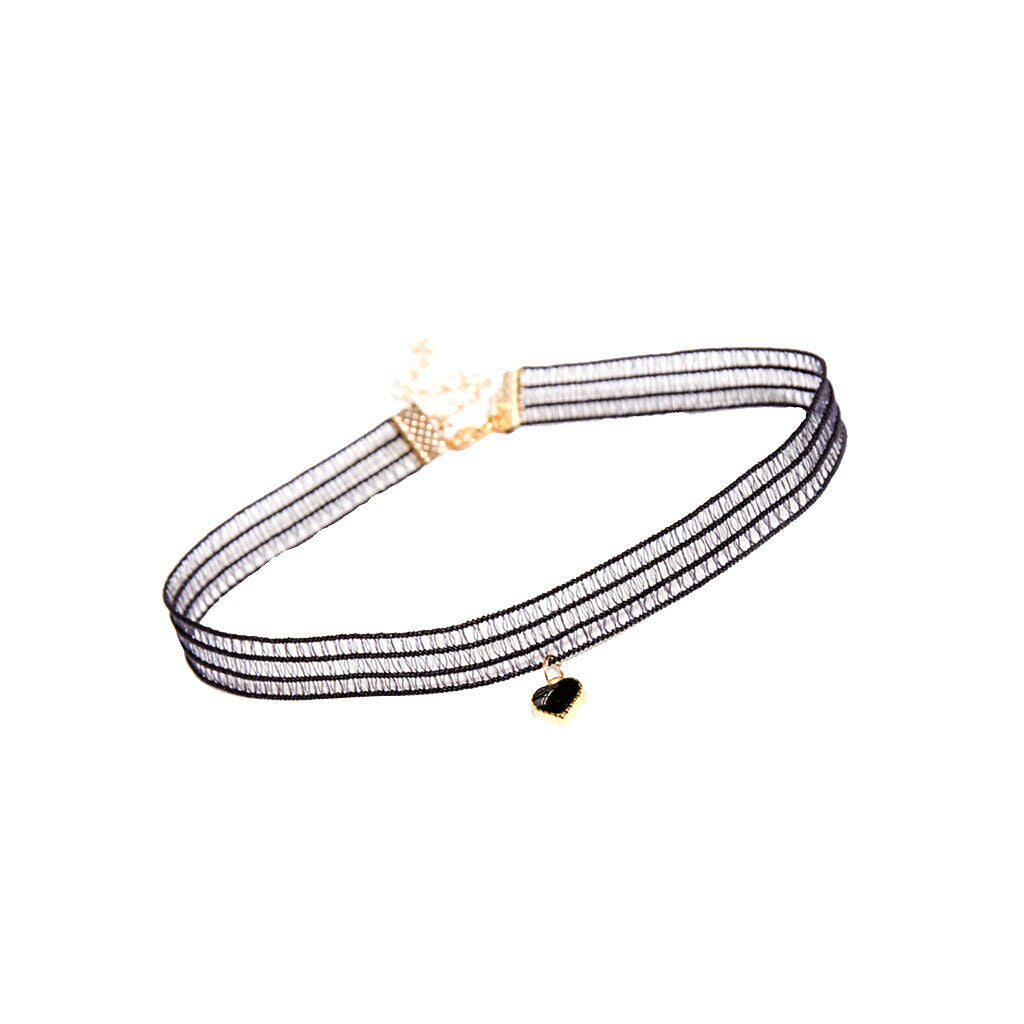 Lace Collar Choker Gothic Elegant Velvet Necklace with Gem Heart Pendant
