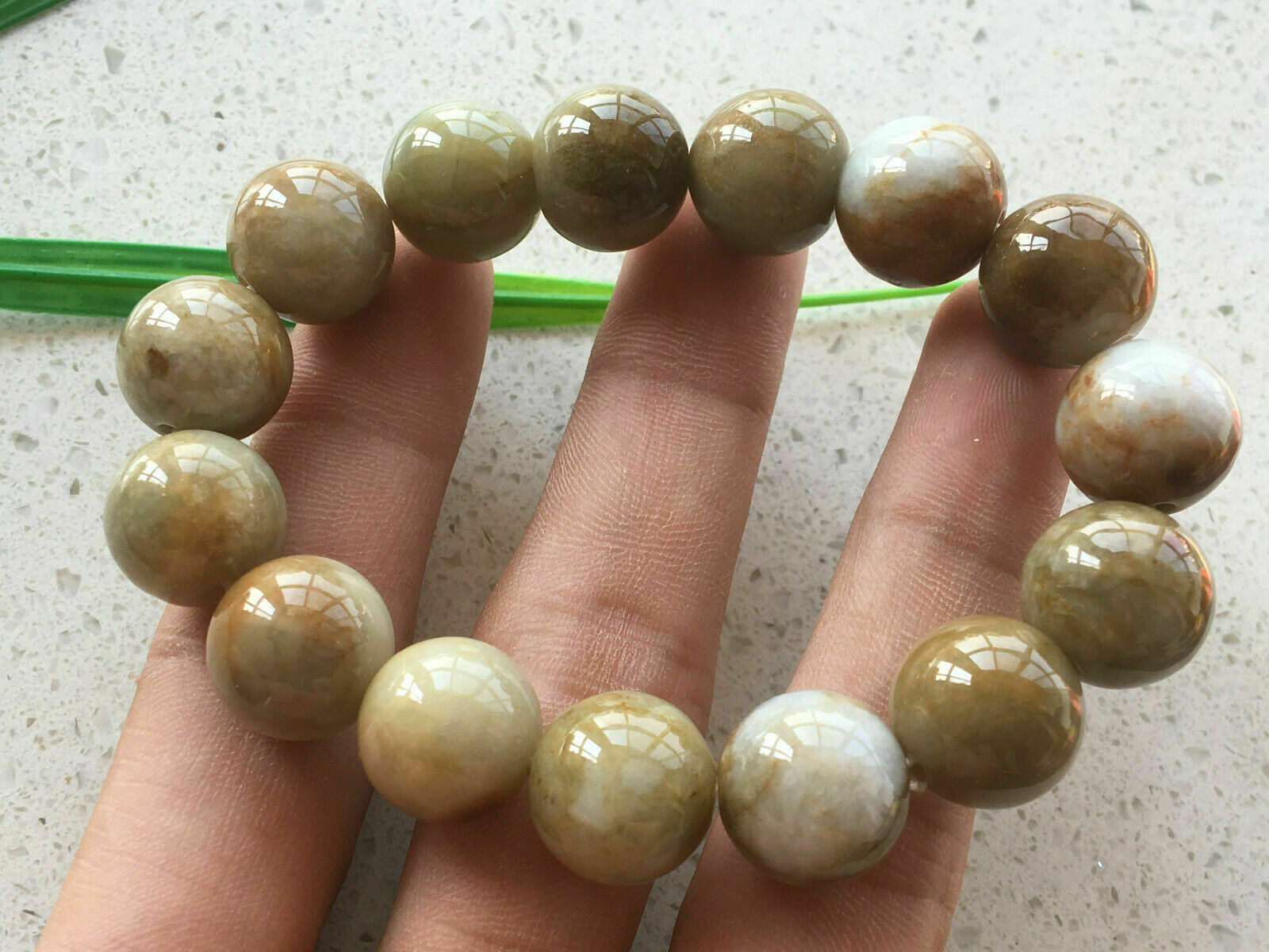 Certified Brown yellow natural Grade A 13mm Jadeite bead elasticity bracelet A+