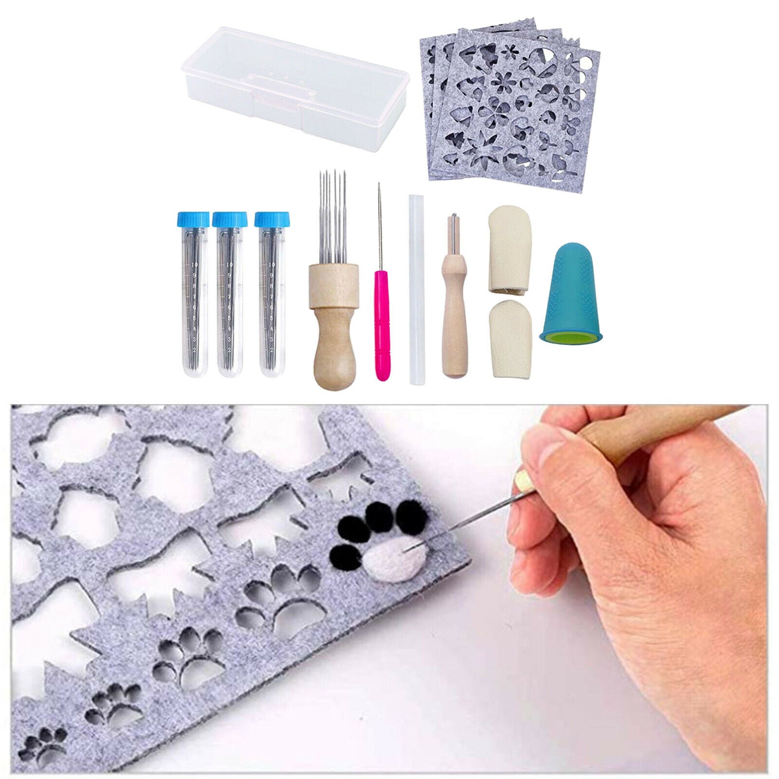 52x Wool Needle Felting Kit with Wooden Handle Awl for DIY Feltings Projects