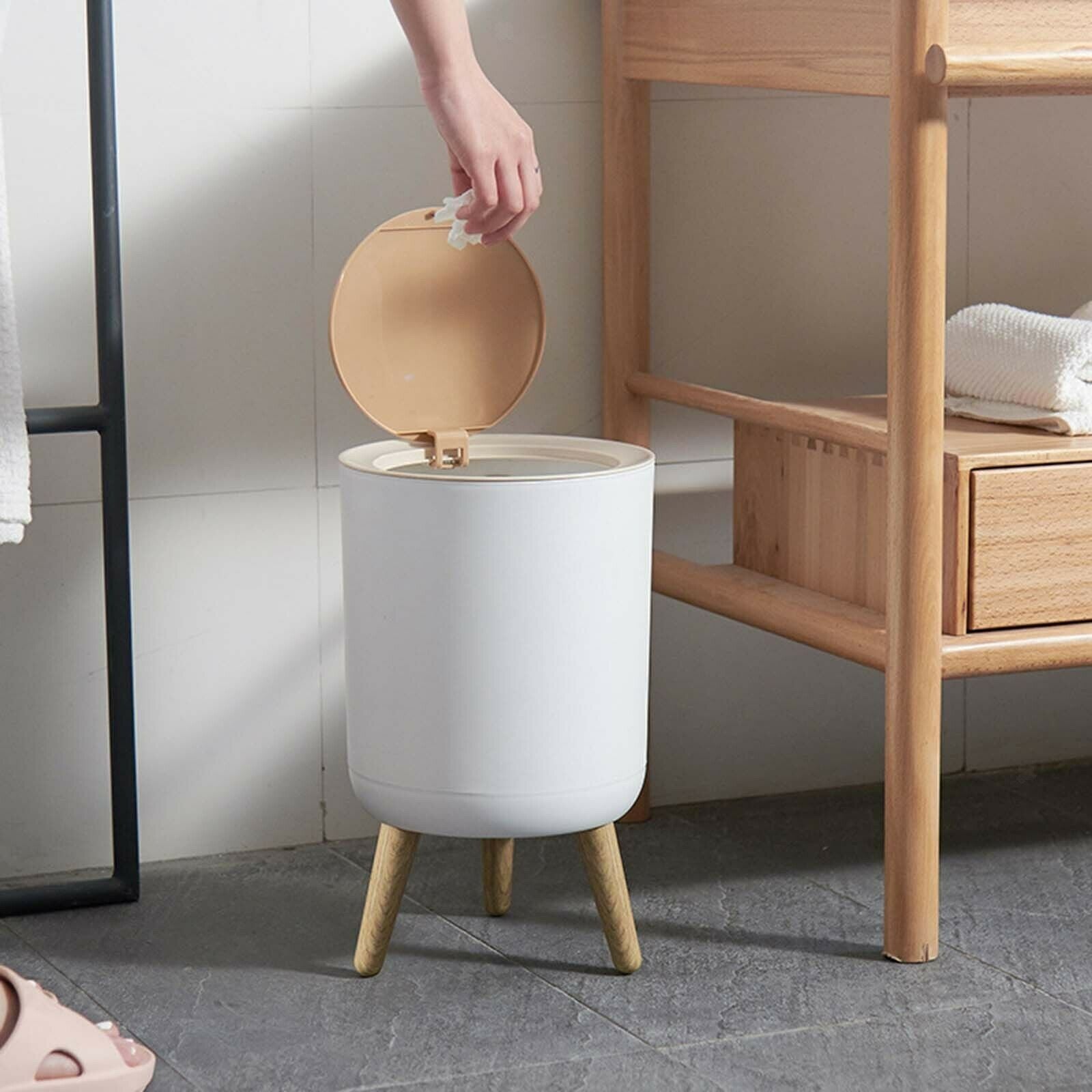 Trash Can Round Press Lid High Foot Large Diameter Bedroom Toilet Waste Bin