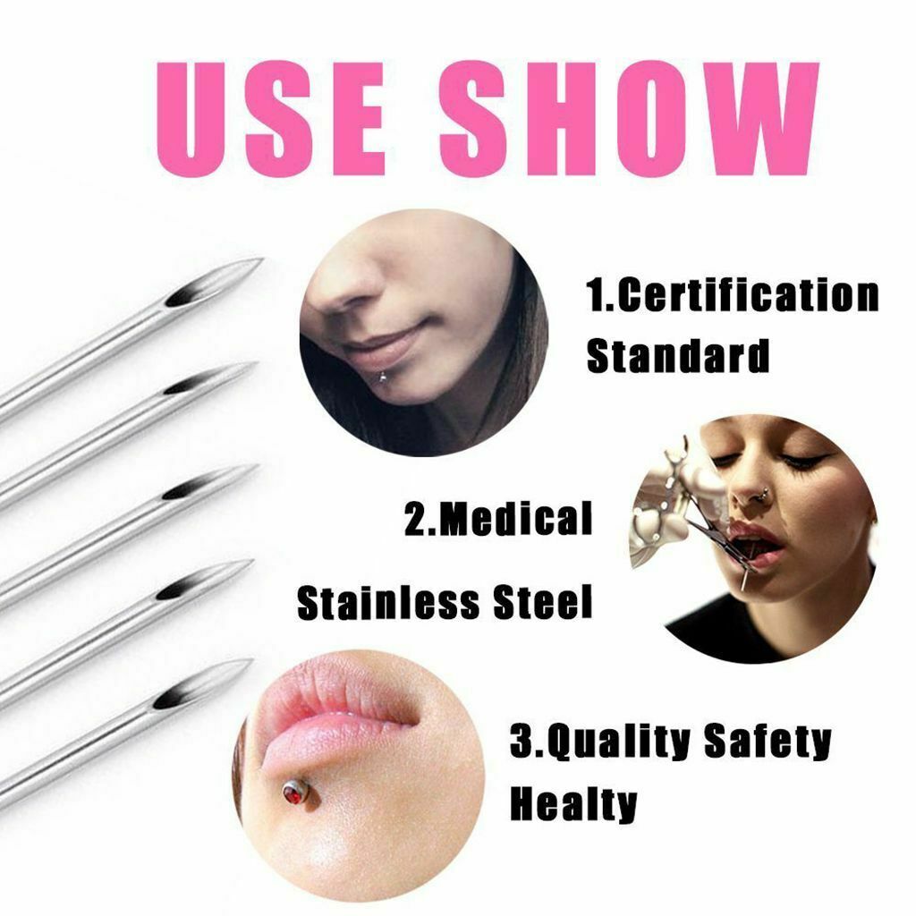 300x Professional Piercing Needles 16G Sterilized for Lip Ear Navel Eyebrow