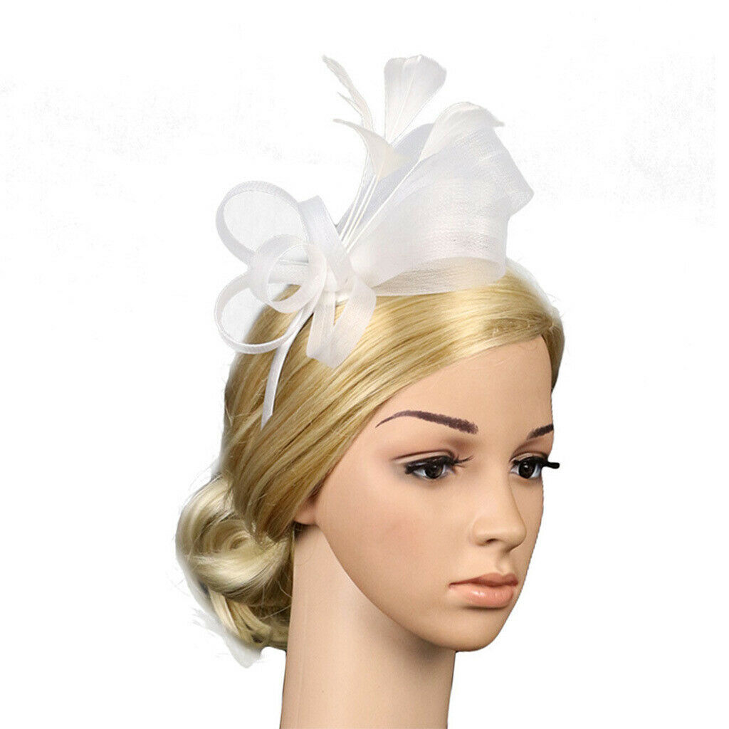 Lady Flower Fascinator Hat 1920s Gatsby Bridal Headband Cocktail Party White