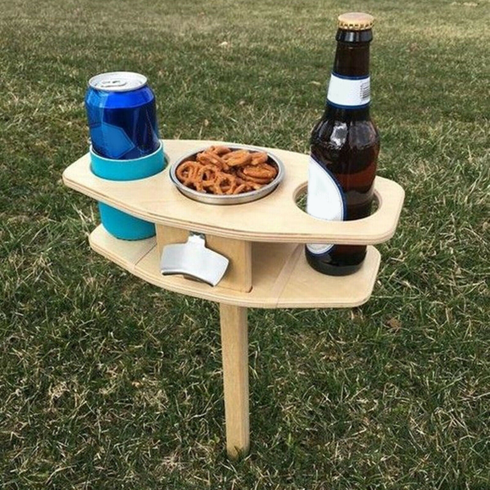 Outdoor Solid Wood Wine Table Garden Lawn Wine Glass Beer Cup Bottles Rack