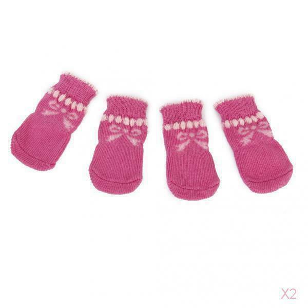 8 Pieces Pink Bowknot Anti-Slip Dog Socks Traction Control for Indoor Wear, Paw