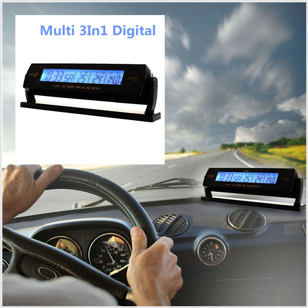 Car Auto Voltage Digital Monitor Battery Alarm Clock LCD Temperature Thermometer