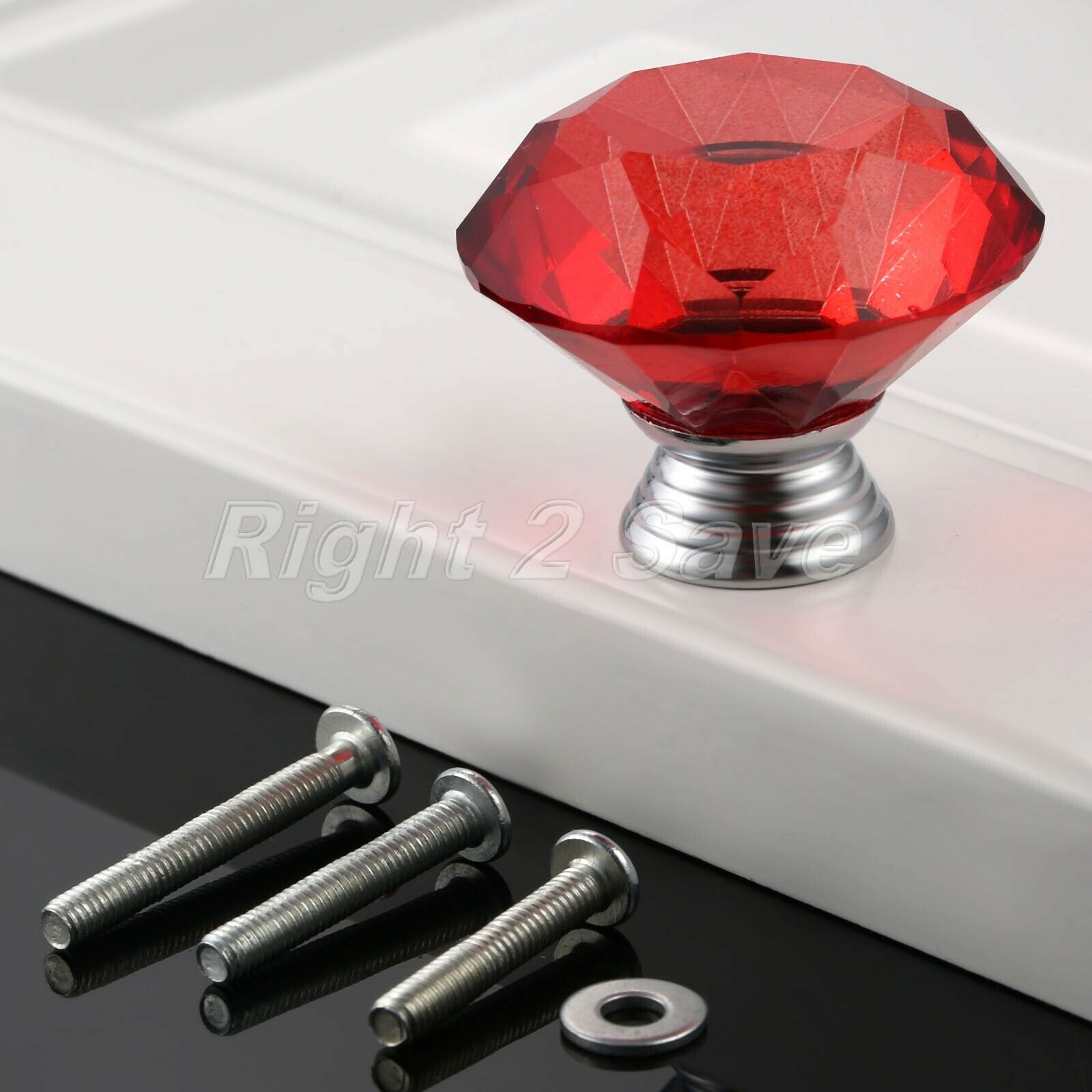 Crystal Glass Knob 40mm Red Pull Closet Drawer Cabinet Furniture Handle 1PC