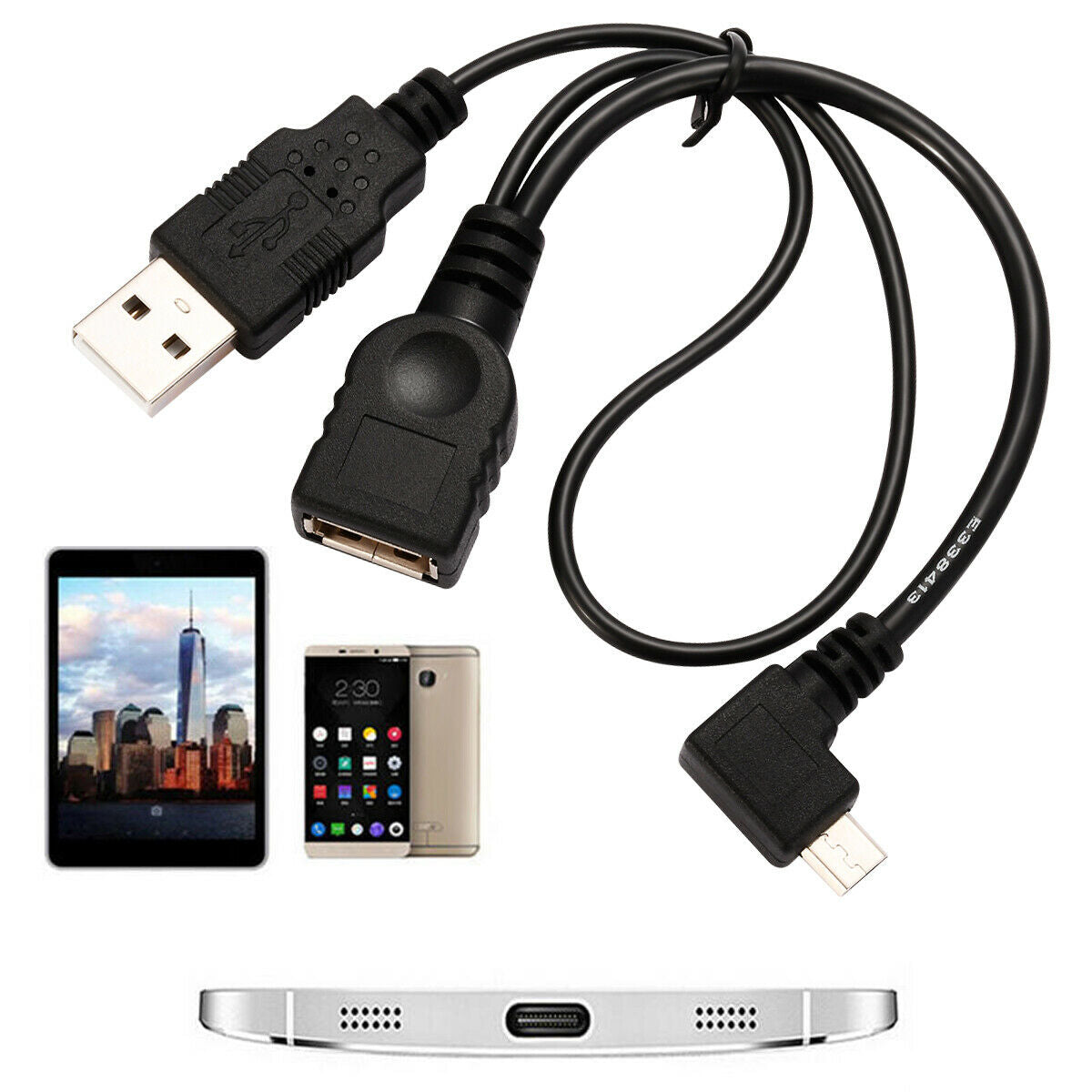Micro USB Male to USB Female Host OTG Cable with USB Power Cable Y-SplitterHN US