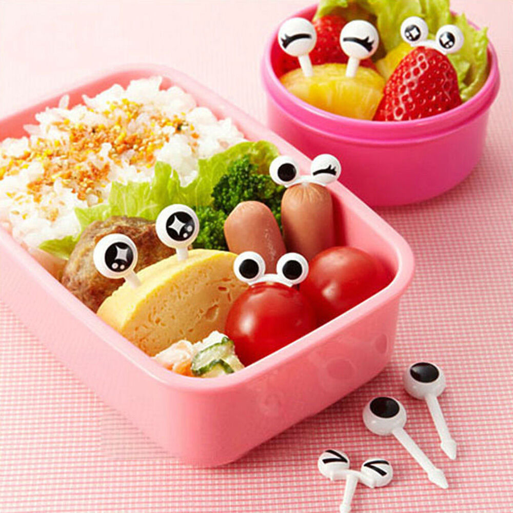 10Pcs/set Mini Kids Cute eyes Food Fruit Picks Forks Lunch Box Accessory Decor