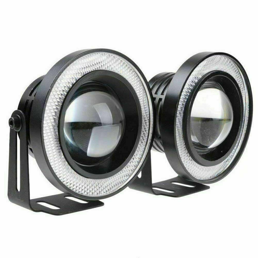 2x 2.5" Projector White LED 10000K Blue Halo Rings COB Angel Eyes Fog Light Kit