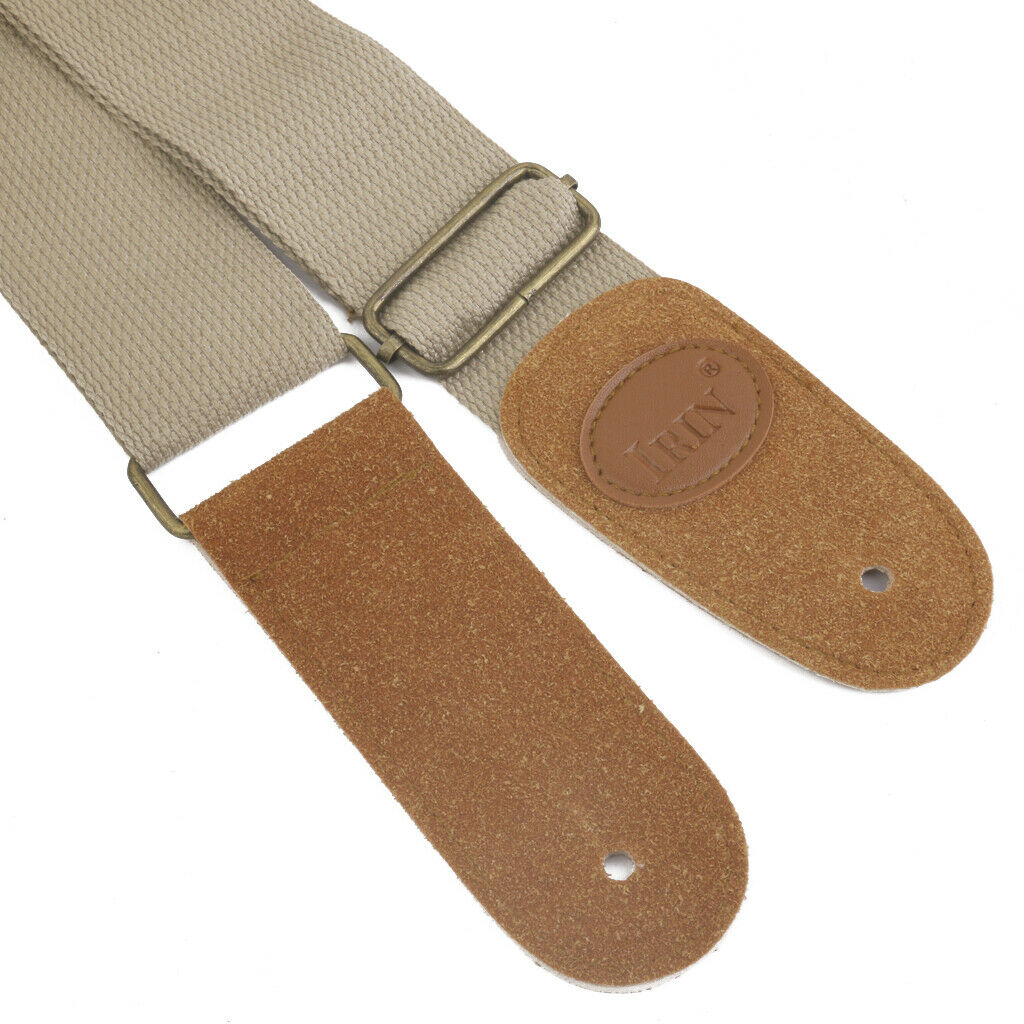 Adjustable Strap Belt W/Leather Ends For Electric Acoustic Guitar Bass Khaki