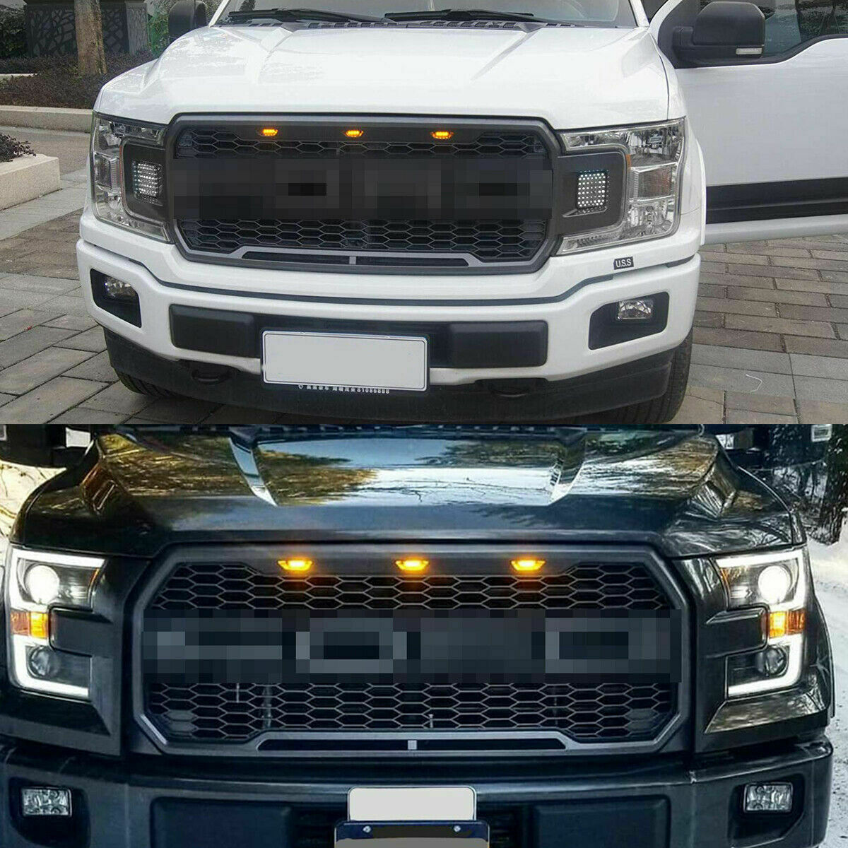 3Pcs Smoked Amber Yellow LED Front Grille Running Lights For Ford Raptor F-150