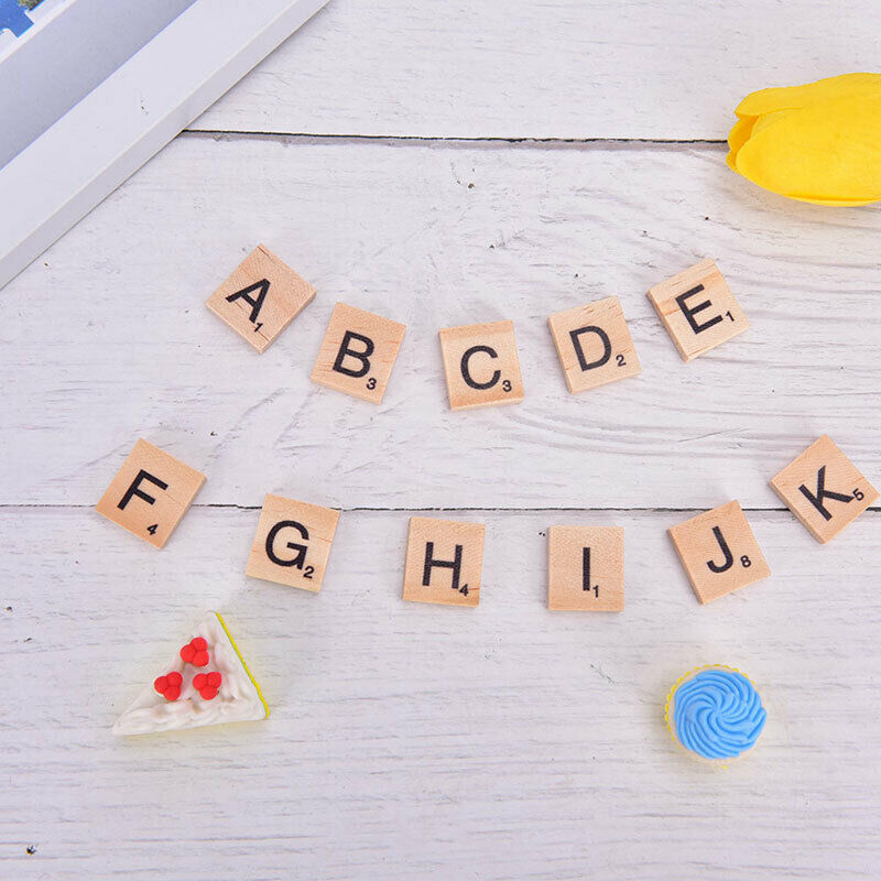 100Pcs Wooden Alphabet Scrabble Tiles Black Letters & Numbers Digital Puzzle Gy