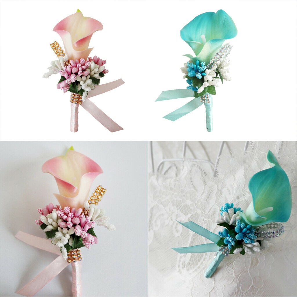 Pack of 2 Boutonniere with Pin for Groom Groomsman Best Man Woman Wedding