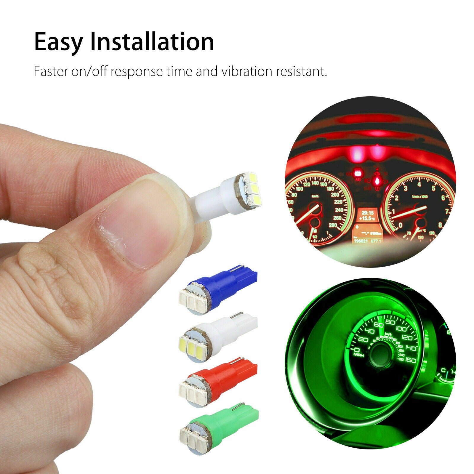 40x T5 74 3-SMD-3020 LED Speedometer Instrument Gauge Cluster Dash Light Bulbs