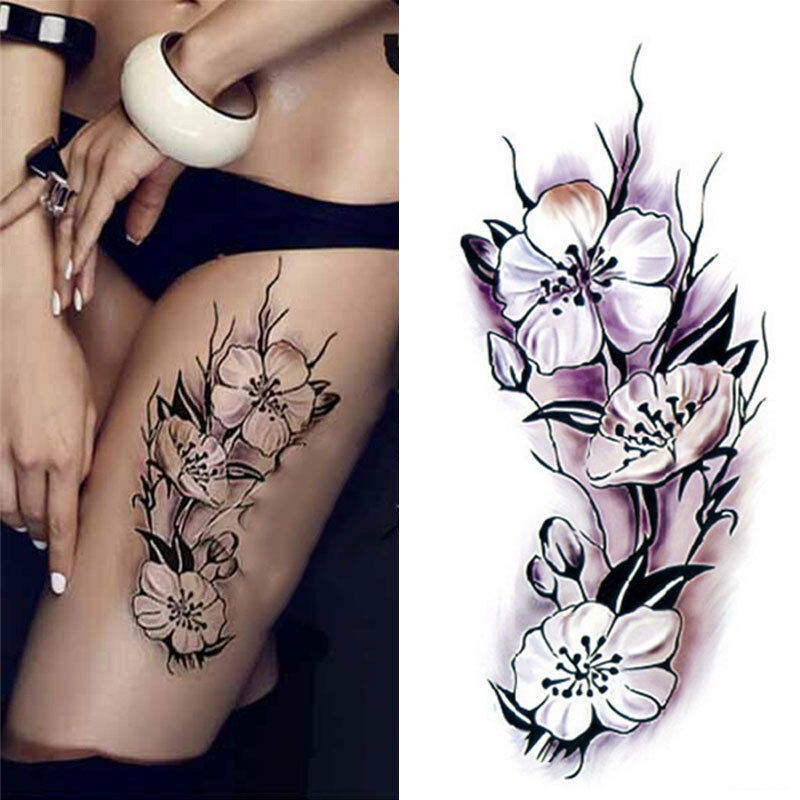 Tattoos Body Art Skin Water Transfer Flowers Temporary Women Men Purple Flower