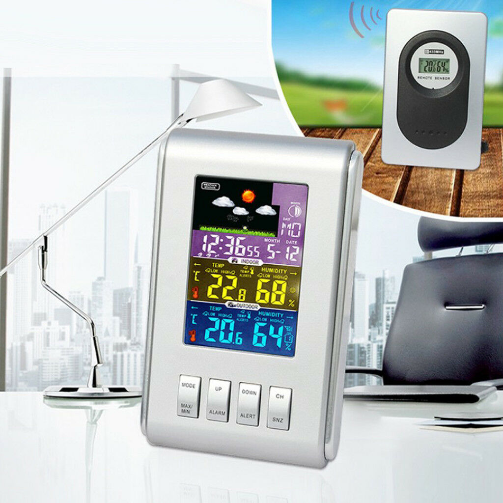 Digital Alarm Clock Wireless Forecast Station In/Out Temperature Humidity