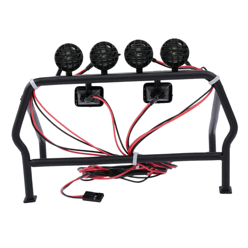 RC Car Roof Rack Black Iron 6 LED Lights Decoration For 1/10 Axial SCX10