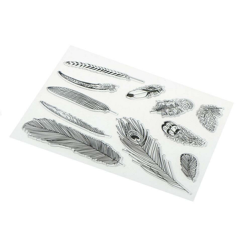 Creative Feather Shape Rubber Clear Stamp Scrapbooking Photo Album Decor .l8