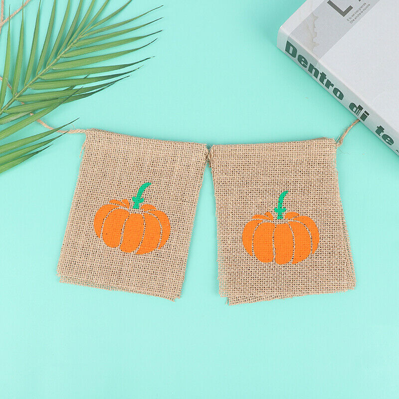 Linen Pumpkin Flags Cartoon Banner Fall Wedding Birthday Banner Outd EAD TL