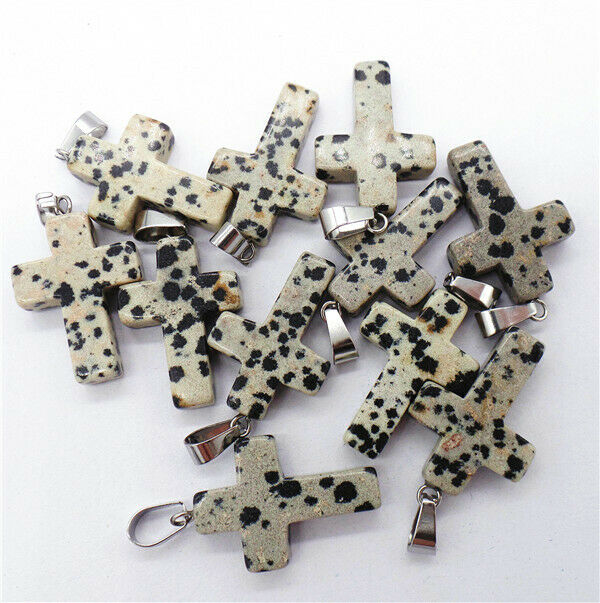 100Pcs 25x18x6mm Wholesale Natural Dalmation Jasper Cross Pendant Bead HH8276