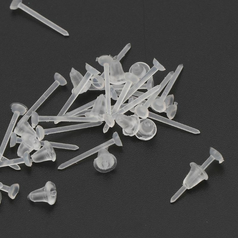 50 Pairs Plastic Invisible Blank Earrings Pins Post with Silicone Earring Backs