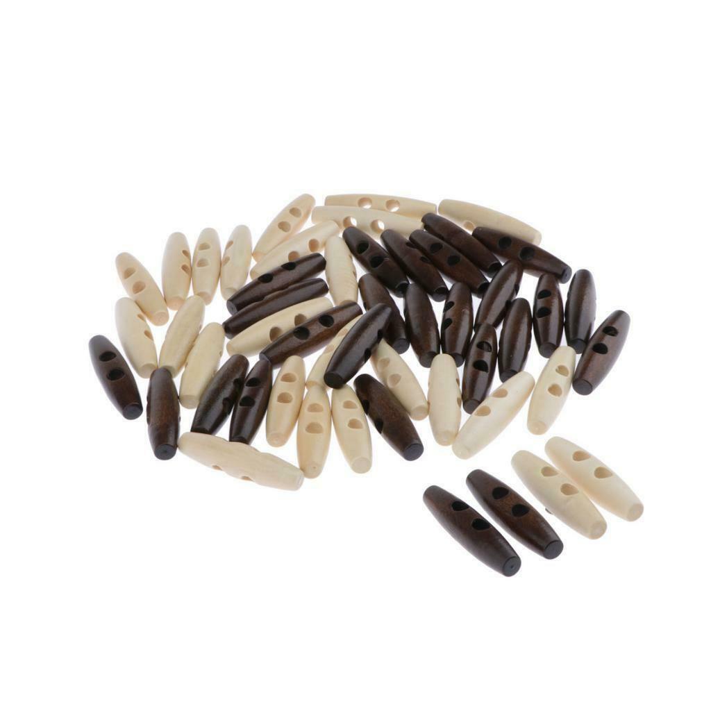 50Pcs Dark Coffee Beige Wood Toggle Buttons Horn Tooth Shape Two Holes For