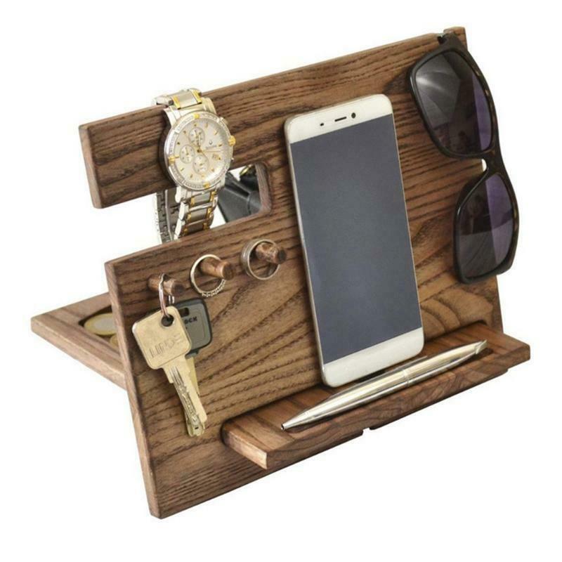 Wooden Cell Phone Stand Wood Mobile Base Charging Watch Organizer Tray for Gifts