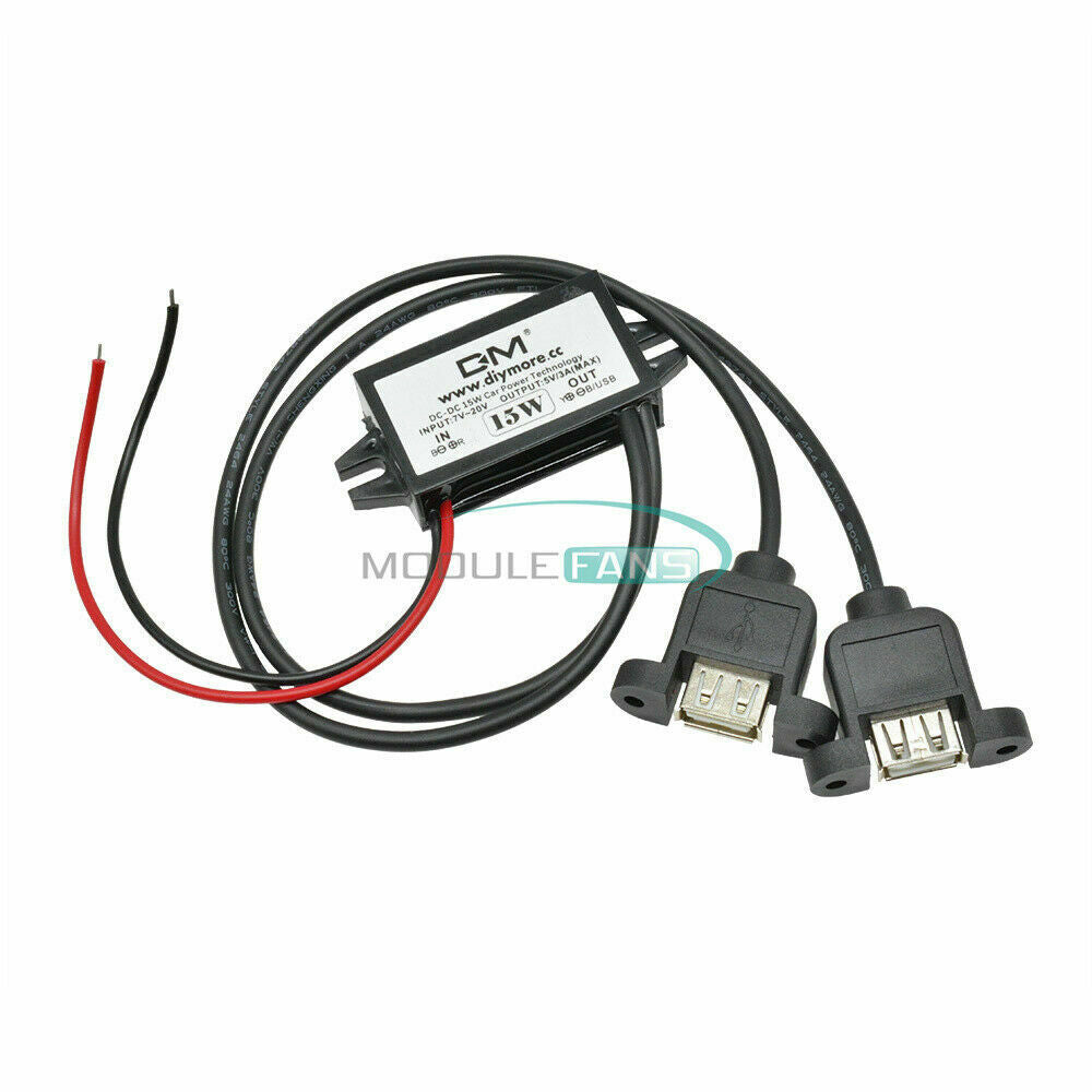 DC-DC Converter 12V To 5V Module 3A Double Dual USB Output Power Adapter