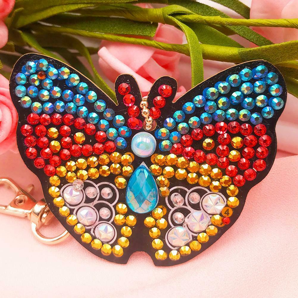 4pcs DIY Butterfly Full Drill Special Shaped Diamond Painting Keychain Gift @