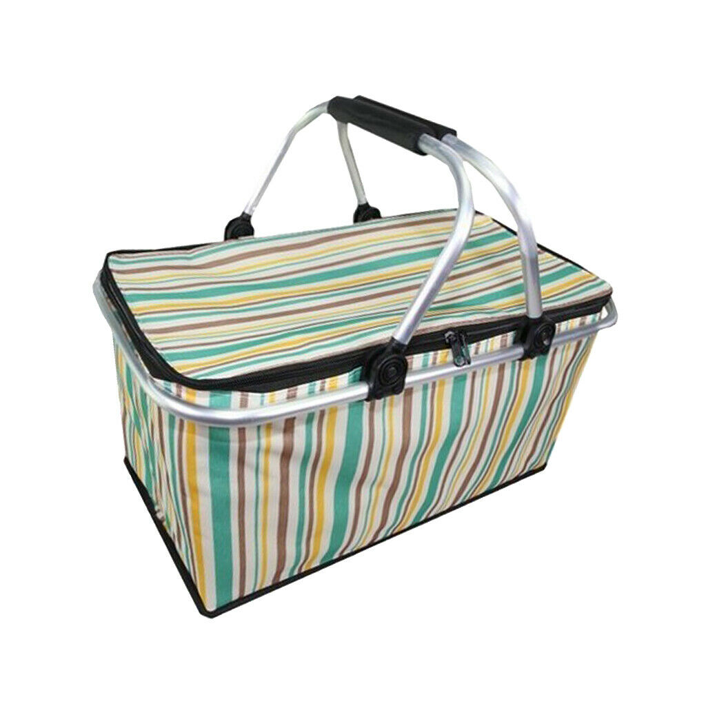 Large Insulated Lunch Box Thermal Cooler Picnic Storage Bag Yellow Stripes