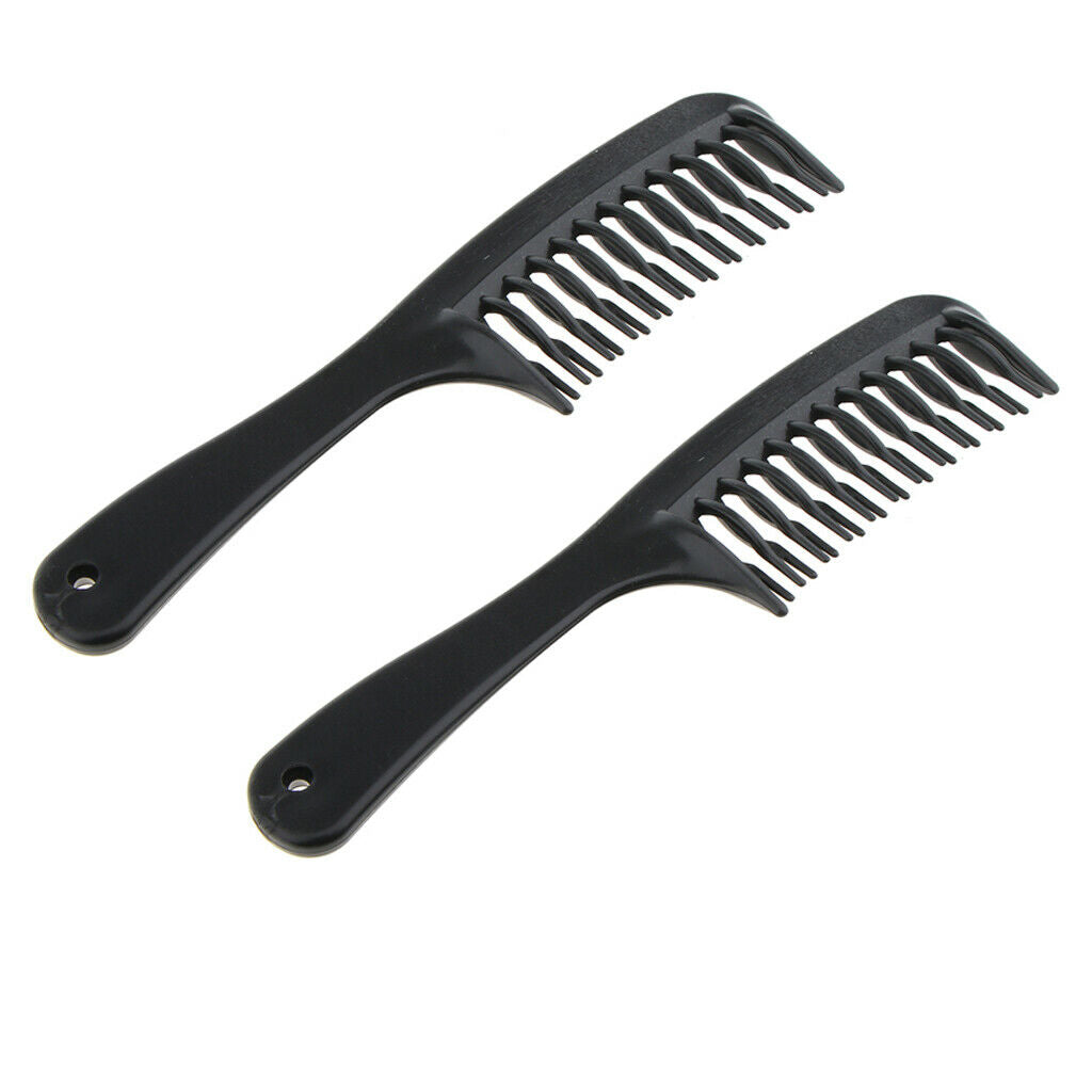 2x Black Wide Tooth Hairdressing Salon Home DIY Hair Styling Comb Detangler