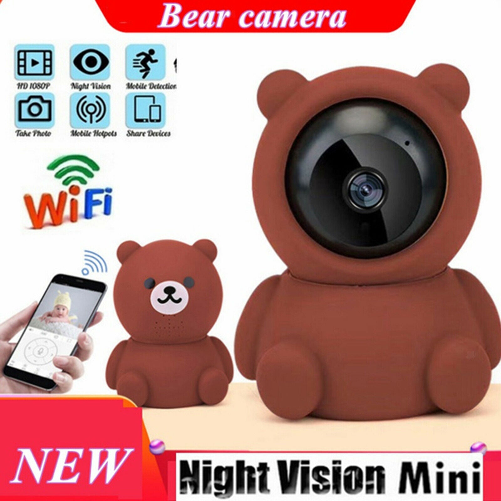 Indoor Bear 2MP WiFi Camera Home IP Security Camera Wireless Night View