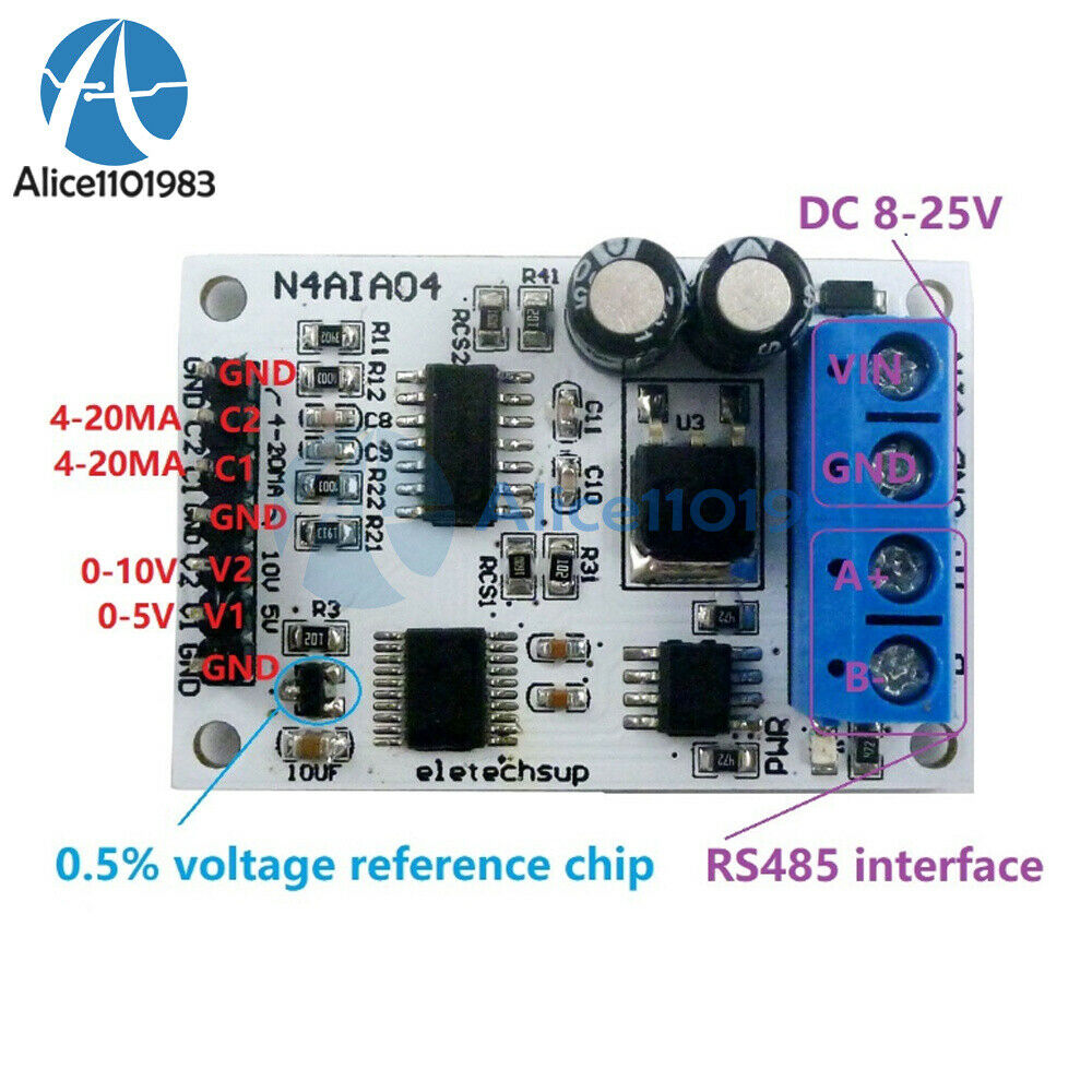 4 Channel Voltage Current Analog Acquisition RS485 Module 9V 12V 24V N4AIA04 RTU