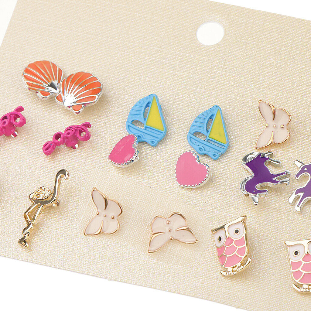 9 Pairs Cute Girl Animal Flamingo Veil Owl Butterfly Ear Set