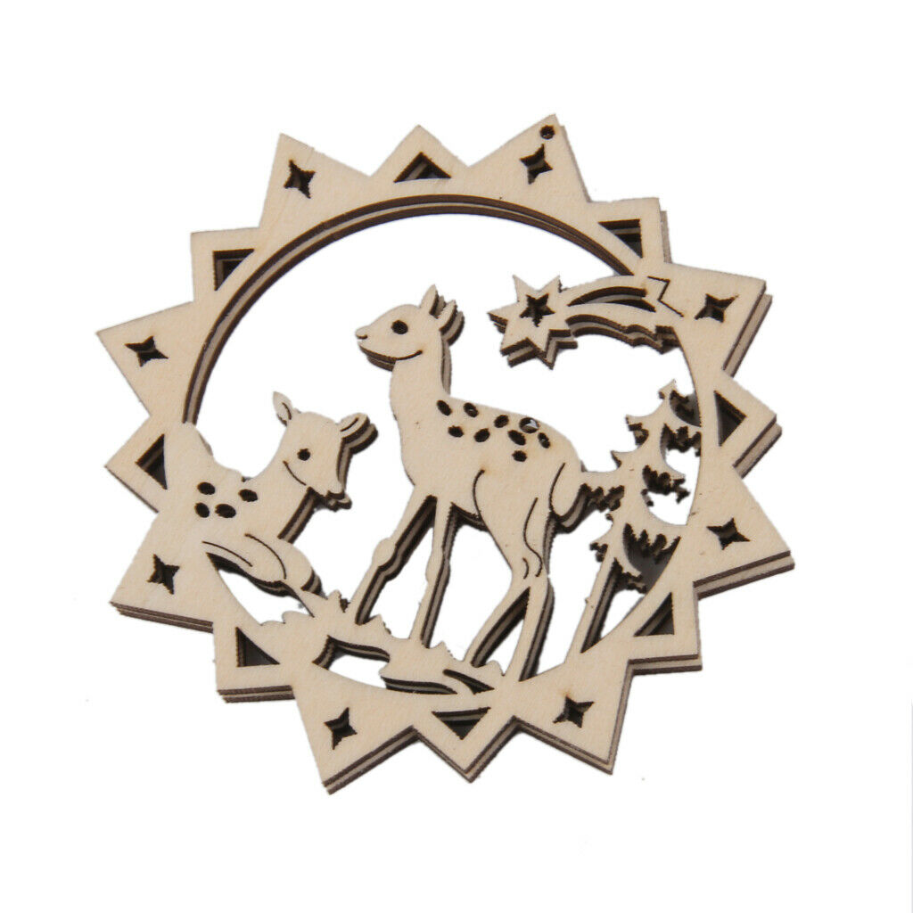 10pcs  Cut Reindeer Wooden Tag Embellishment With String