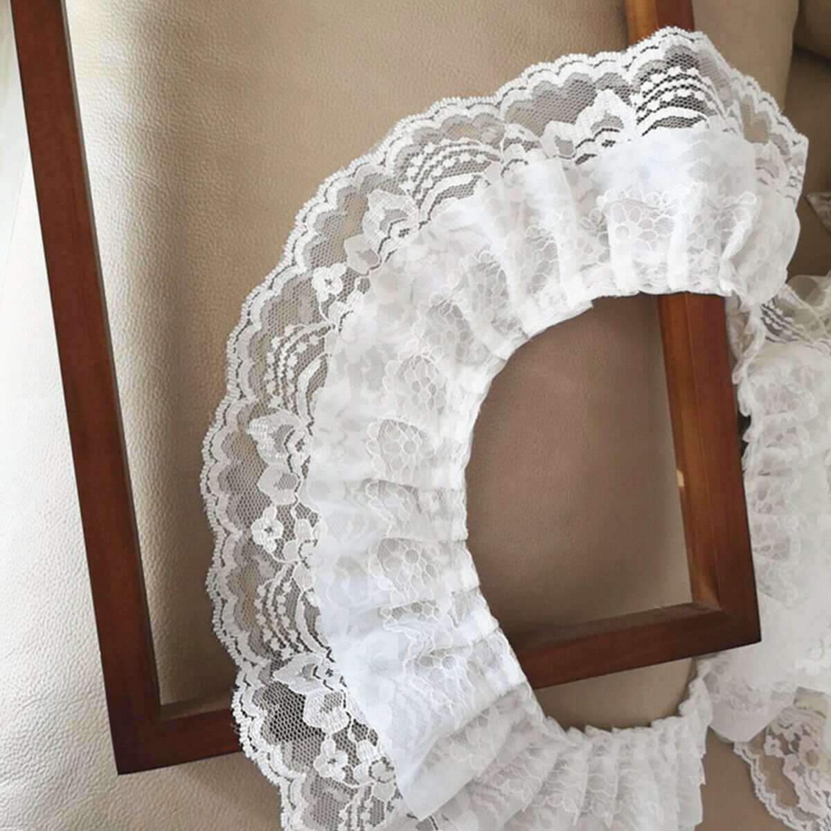 3Layer Lace Fabric Trims Pleated Frill Sewing Ruffle Edging Ribbon  3.94'' Width