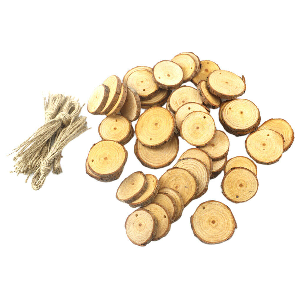 50x Natural Unpainted Wooden Pieces Slices Circles Wedding