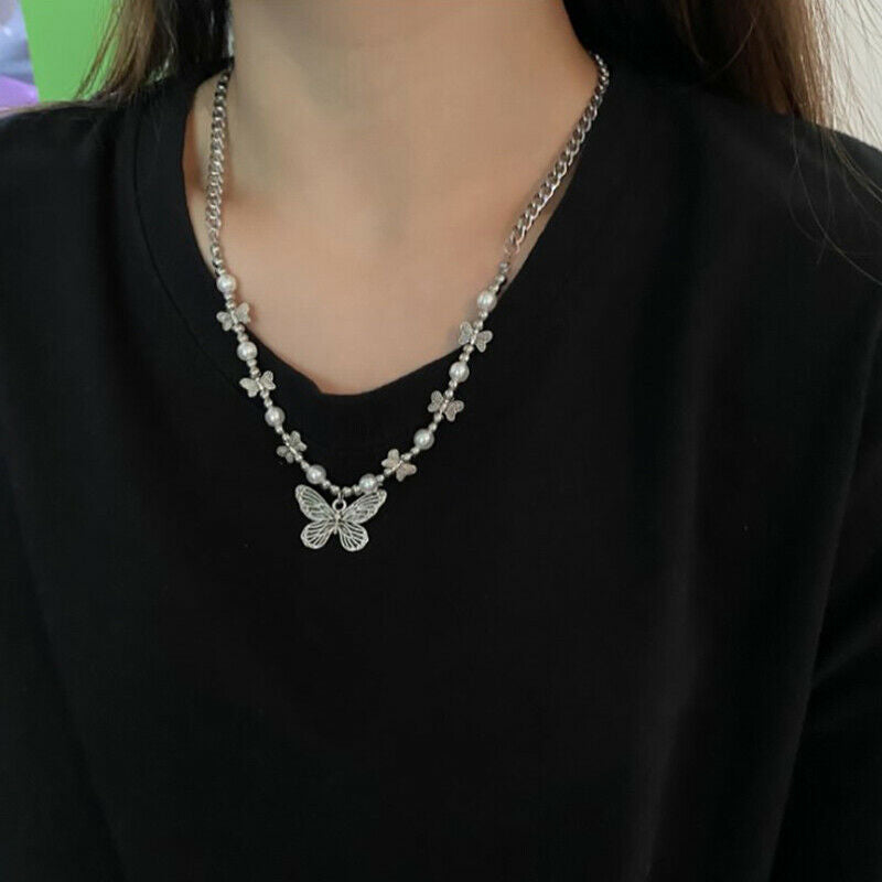 1pcs Gothic Butterfly Pendant Beaded Necklace street style female jewe WLC Kt