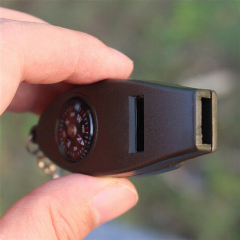 Mini Outdoor 4 In1 Survival Whistle Compass Magnifying Thermometer Keychai.l8