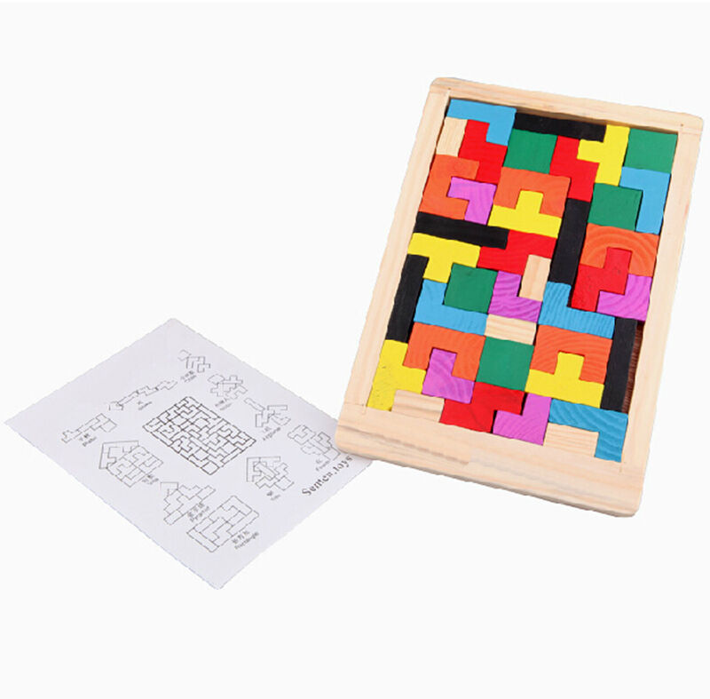 Wooden Tangram Brain Teaser Puzzle Tetris Game Preschool Children Wood ToyDD