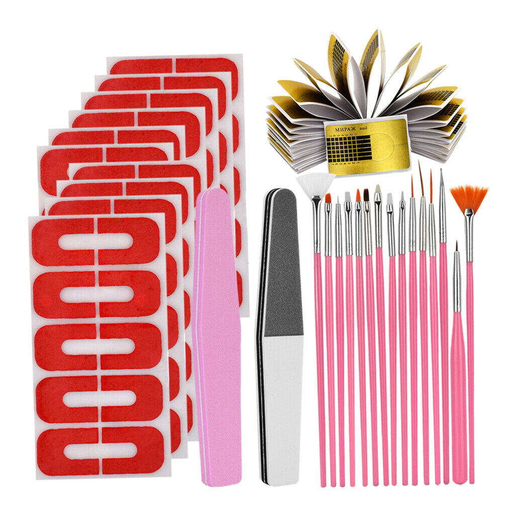 DIY Acrylic UV Gel Nail Extension Kit Nail Forms Brushes Manicure Set Golden