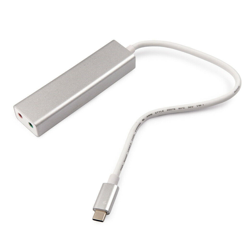 Aluminimum USB Type C Hub Adapter with 3 USB 3.0 Ports 2.1ch Sound Card Power
