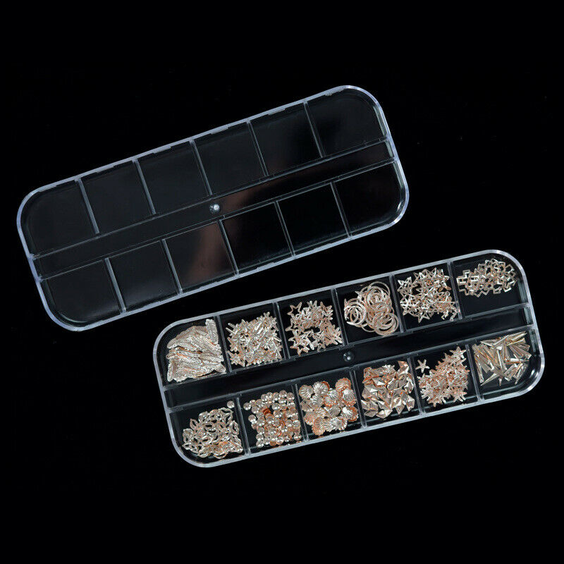 12 Cells Clear Plastic Nail Art Decor Storage Case Container Gems Jewelry Bo DF