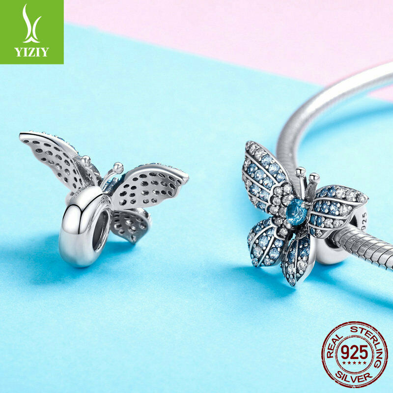 Women Authentic 925 Sterling Silve CZ Butterfly Charm Bead Fit Bracelet&Necklace