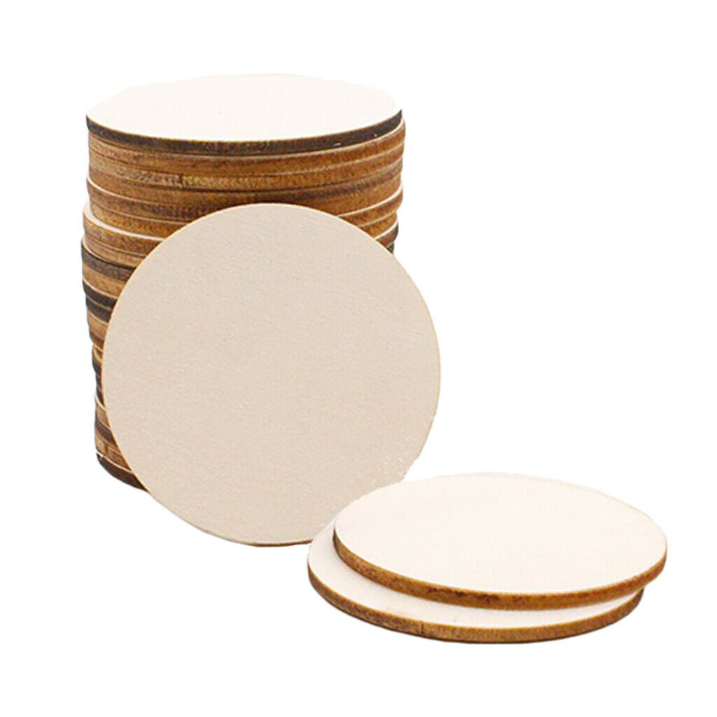 25Pcs Unfinished Wood Circle Round Wood Pieces Blank Round Ornaments Wooden