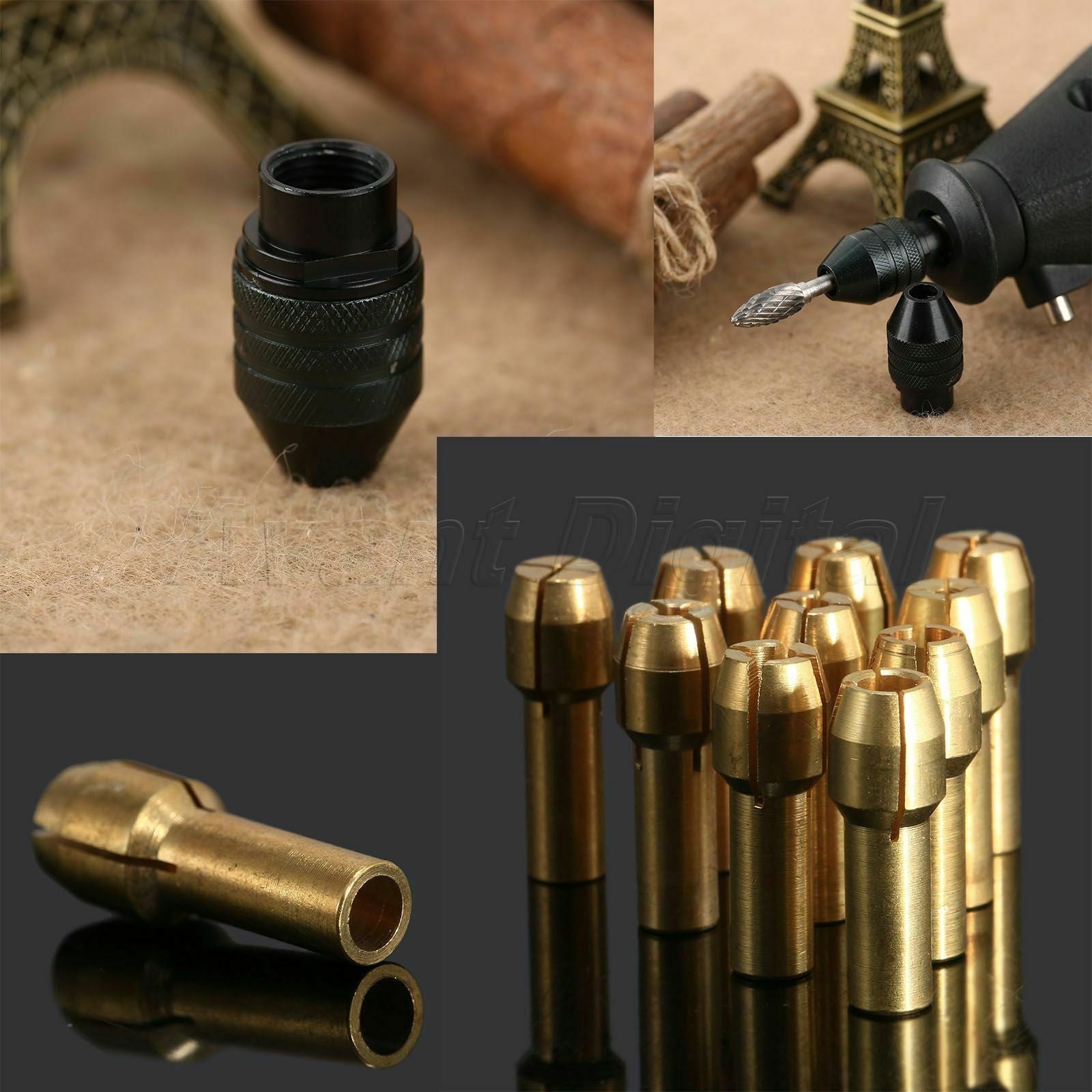 10pcs Brass Collets 0.5mm-3.2mm 4.8mm Shank & M8 Keyless Drill Chuck Rotary Tool
